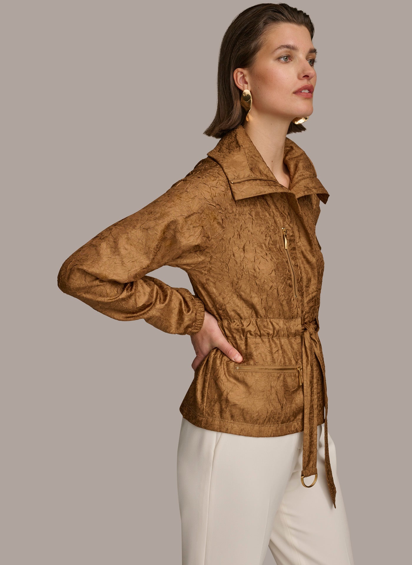 (image for) REFINED TEXTURE BELTED WRAP JACKET